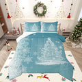 Merry Christmas Comforter Set Toddler Size,Shiny Glitter Xmas Pine Trees White Dots Decor Bedding Set for Kids Boys Girls,Blue Stars Snowflake Prubr Quilted Duvet Set with 1 Pillowcase, Soft