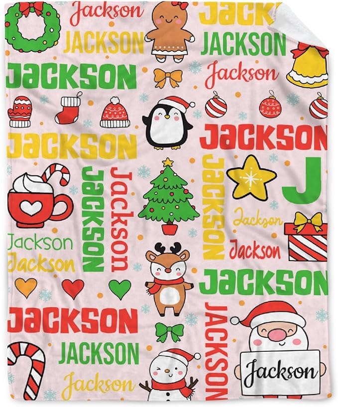 Custom Christmas Blanket | Personalized Holiday Blanket for Boys Girls | Plush Cozy Custom Name Blanket | Christmas Decor Personalized Gifts Name Blanket | 40"x50"-Kids/Throw Size