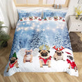 Dog Xmas Duvet Cover Cute Pug Dog Christmas Tree Style Bedding Set 3D Animal Comforter Cover for Boys Girls Children Teens Bedroom Decor White Blue Bedspread Cover Twin Size With 1 Pillow Case