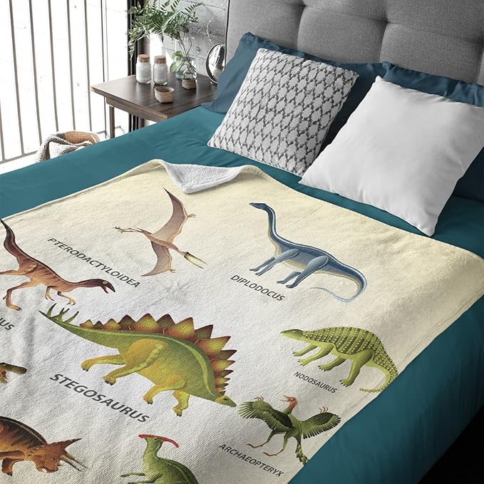 Thuswarm Colorful Ancient Dinosaur Print Flannel Blanket for Autumn Winter Gifts Warm Cozy Soft Funny Print Throw for Bed Couch Sofa 120”×90” Extra Large for Family