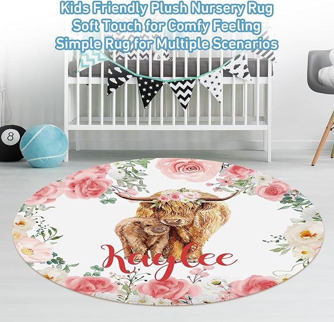Personalized Baby Crib Bedding Set, Custom Name Blanket with Dotted Backing, 5 Piece Custom Gift Highland Cow Crib Bed Set for Baby Infant Shower Birthday, Floral Crib Bedding Gifts Style11