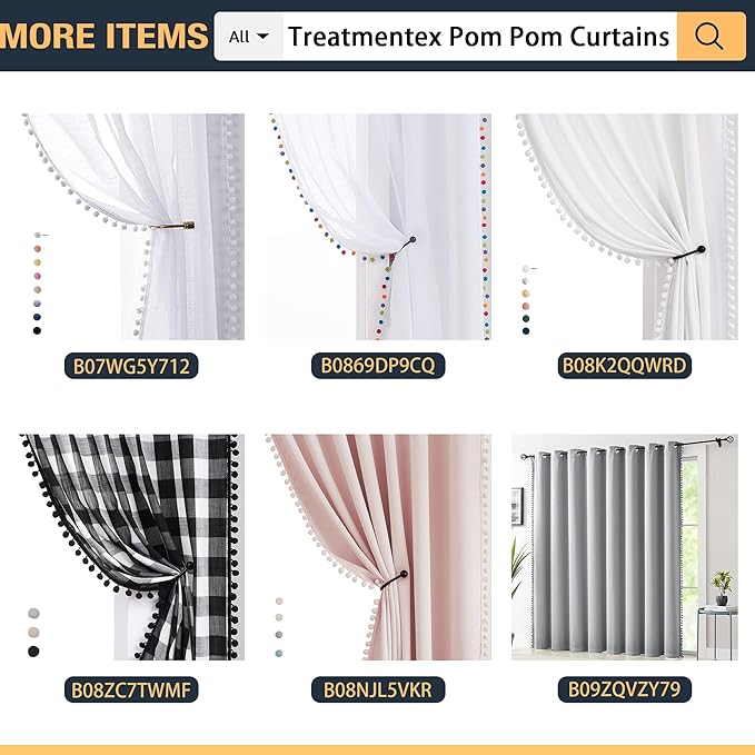 Treatmentex Pom-pom Sheer Curtains for Living Room, 84 inch Long Yellow Curtain Drapes for Kids Room 2 Panels Rod Pocket