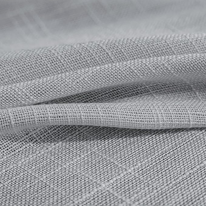 FMFUNCTEX Linen Semi Sheer Curtains for Bedroom, Grey Curtains 63 Inch Length for Living Room, Country Farmhouse Sheer Drapes, Light Filtering Window Curtain, Grommet Top 2 Panels