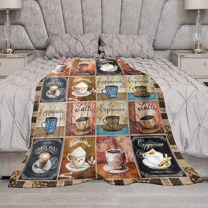 Coffee Blanket Gifts for Lovers - Soft Warm Cozy Fleece Throw for Women Men Adults - Sofa Bed Couch D1 40"x50"