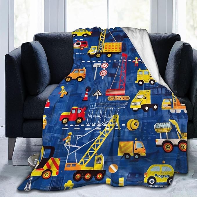 Excavator Blanket Construction Decor Throw Blanket Super Soft Flannel Lightweight Fluffy Plush Fuzzy Fleece Toddler Blanket Gifts for Kids Boys Girl Woman for Bed Sofa Bedding 60"X80"