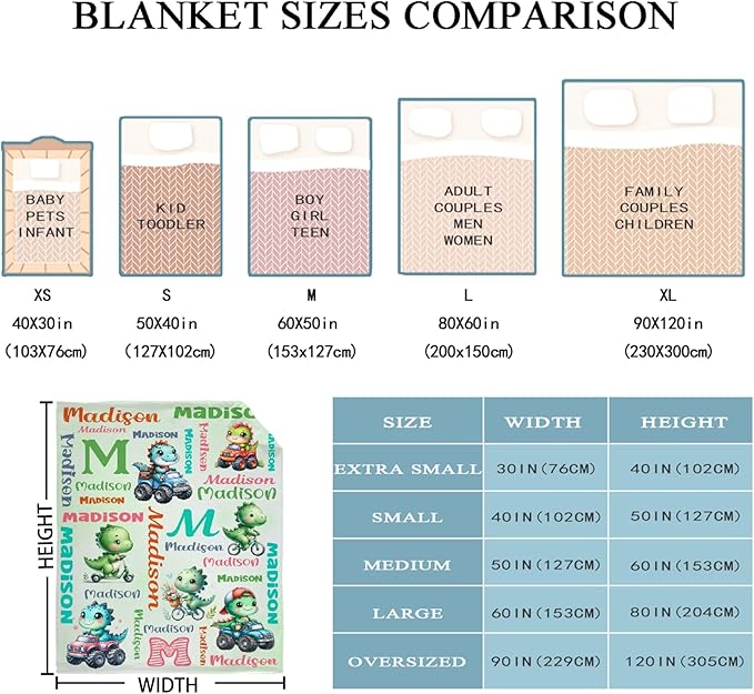 Personalized Dinosaur Truck Blanket Gifts for Girls Boys Women - Super Soft Cozy Warm Throw Sheet for Couch Bed Sofa Office Decor All Season 60"x80" for Adult