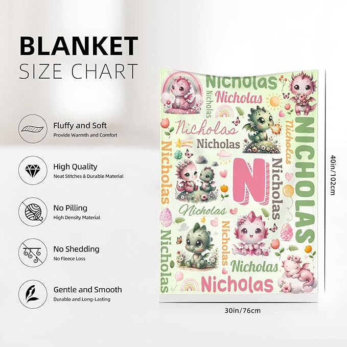 Personalized Custom Dragon Floral Preschool Blanket Gifts for Baby Toddler Kids Boys Girls - Customized Dragon Floral Soft Lightweight Flannel Sheets Decor for Crib Nap Couch - 30"x40" for Baby/Pets