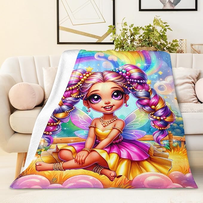 Girls Fairy Blanket, Throw Gift for Toddlers Kids Daughter Birthday 30x40 Inches Lightweight Soft Cute Decor Throw Blankets for Sofa Couch Living Room Bed