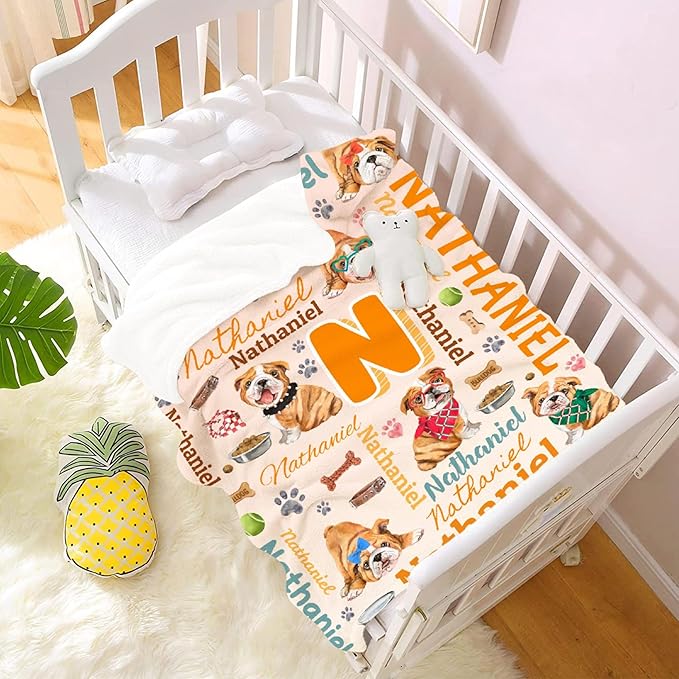 Personalized Custom Bulldog Preschool Blanket Gifts for Baby Toddler Kids Boys Girls - Customized Bulldog Super Soft Lightweight Flannel Sheets Decor for Crib Nap Couch - 30"x40" for Baby/Pets