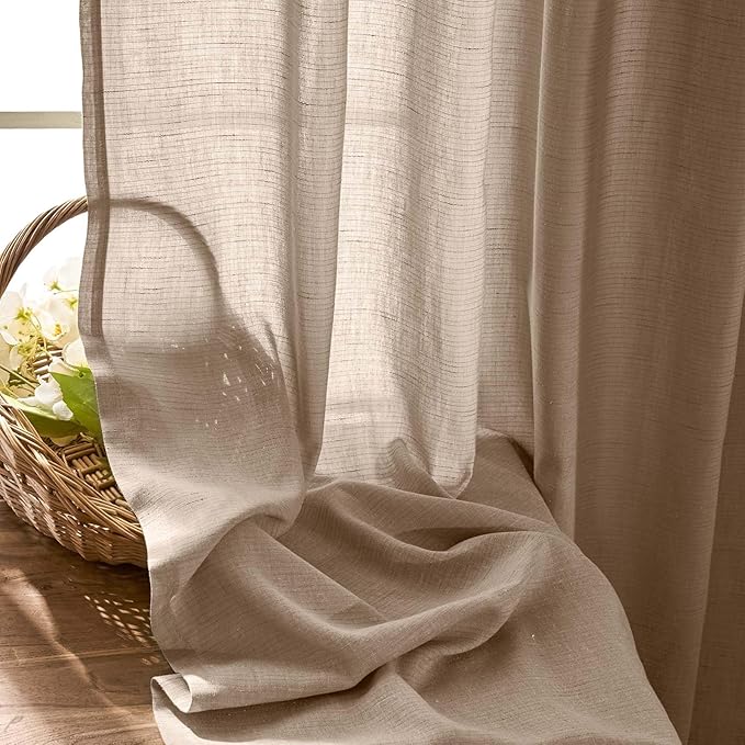 jinchan Taupe Linen Blend Curtain 120 inch Extra Long 1 Panel Extra Long for Sliding Door, Light Filtering 100 inch Extra Wide Patio Door Drape with Rod Pocket Back Tab(100W x 120L, Taupe)