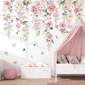 wondever Large Pink Flowers Wall Stickers Hanging Vine Floral Leaves Peel and Stick Wall Art Decals for Baby Nursery Girls Bedroom Living Room