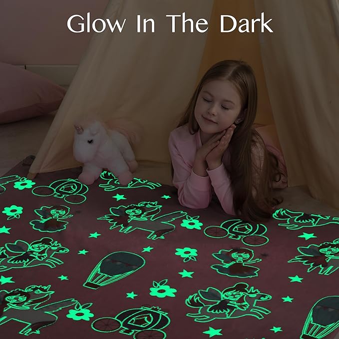 Joiedomi Glow in The Dark Blanket Unicorn Toys for Girls Age 2 3 4 5 6 7 8 9 10 11 12 Year Old Girl Gifts, Soft Cozy Flannel Kids Throw Blanket, Birthday Bedroom Decor 50"×60"