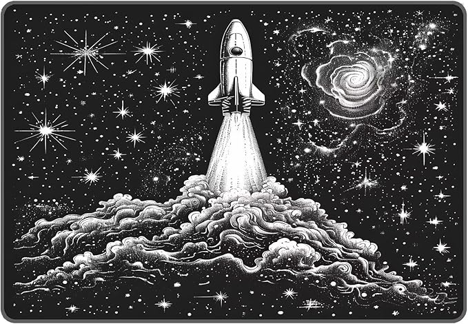 6' x 9' Space Rocket Rug for Kids Bedroom Black Stars Galaxy Rugs Carpet Planet Printed Throw Rugs for Boys Teens Living Room,180x275cm