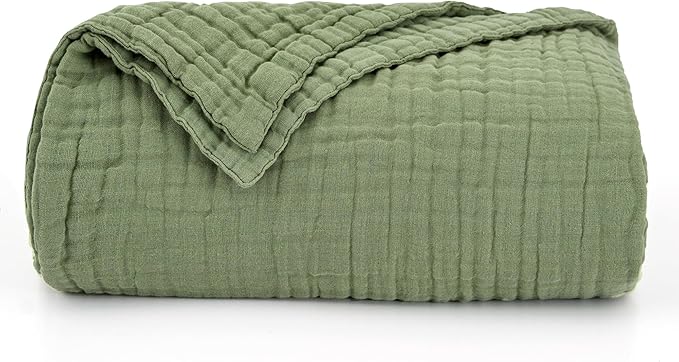 Love's cabin 6 Layer 100% Cotton Muslin Blanket, 50"x60" Throw Muslin Blanket for Couch Bed, Sage Green Muslin Throw Blanket, Lightweight and Breathable Cotton Gauze for Adult