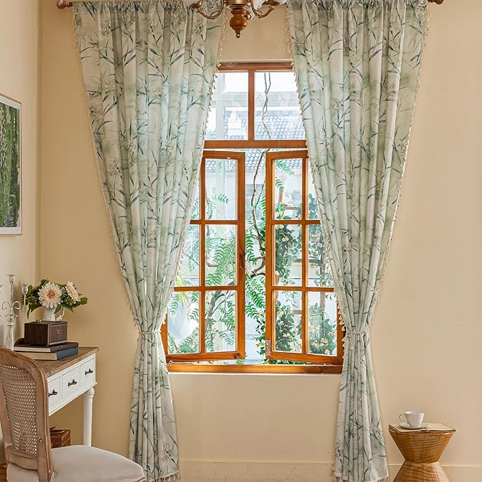 ENJOYBRIDAL White Floral 63 Inch Curtains 2 Panel Set Bedroom Boho Drapes Semi Sheer Dining Room Living Room Rod Pocket Window Curtain Panels Short Farmhouse Country Cute Chic Window Treatments