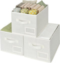 GRANNY SAYS Closet Organizer Bins with Label Holder, Fabric Storage Baskets, Foldable Storage Bins for Living Room, Decorative Storage Containers Organizing, Pearl White, 3-Pack