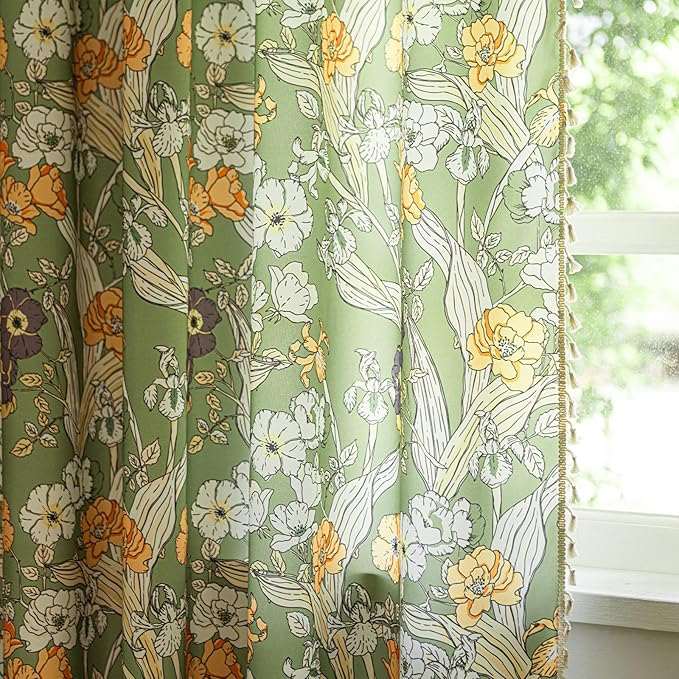ENJOYBRIDAL Floral 96 Inch Curtains for Living Room Semi Sheer Drapes Bedroom Cute 2 Panels Long Window Curtain Panels Boho Rod Pocket Country Farmhouse Dining Room Window Treatments