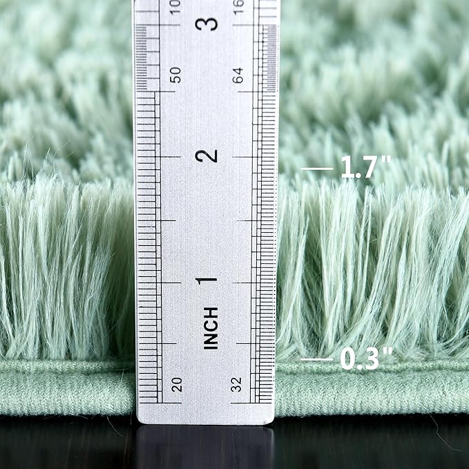 Sage Rug - 2x6' Runner Non-Slip Height Pile 1.4" Plush Rug Rubber Back - Throw Carpets for Bedroom - Sage Green