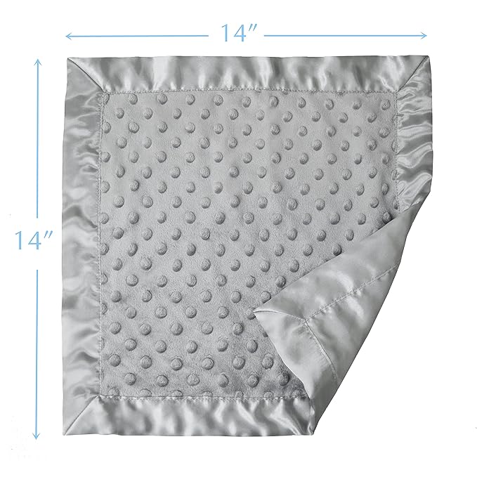 American Baby Company Heavenly Soft Chenille Security Blanket, 2-Layer Design with Minky Dot & Silky Satin, Gray, 14" x 14" for Boys and Girls
