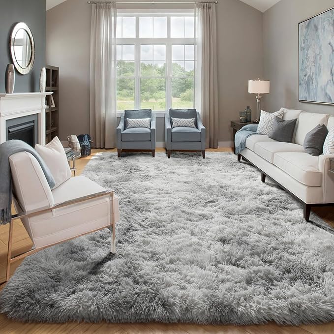 ONASAR 6x9 Area Rugs for Living Room, Large Tie-Dyed Light Grey Fluffy Shag Rug for Bedroom, Washable Ultra Soft Plush Floor Big Indoor Carpet for Baby Kids Girls Boys Teen Dorm Nursery Home Decor