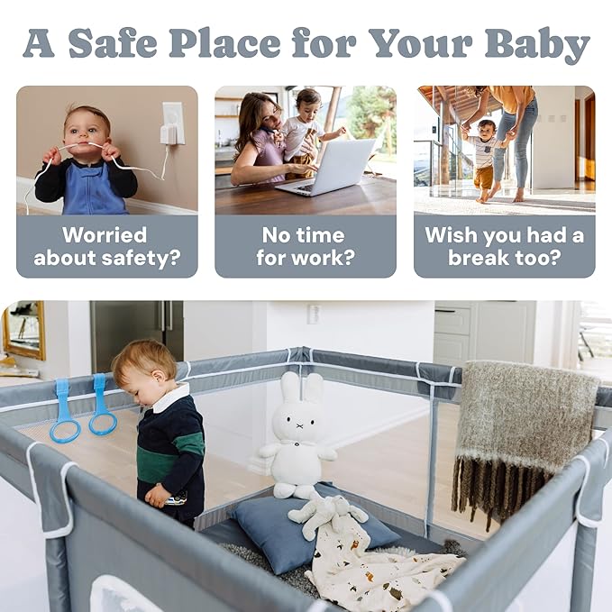 Todale Baby Playpen - 50 x 50 x 27 in Grey Pack of 1 - Effortless Setup & Travel Crib for Baby - Ventilated Panels & Play Pen for Babies 6-12 Months - Foldable Play Pen for Toddlers 1-3