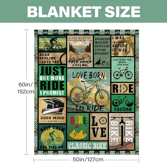 Bicycle Blanket for Cyclists, Bike Lover Gifts for Men and Women, Christmas Birthday Gifts for Bicycle Enthusiasts, Mountain Bike Rider Blanket, Soft Throw for Sofa Couch Room 50"x60"
