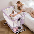 Baby Bassinet Bedside Sleeper, Upgraded Stability Bedside Crib with Full Mesh Sides, Soft Sheet, 6-Height Adjustment, Storage Basket, Easy Folding Portable Bassinet for Newborns,Pinkish Purple