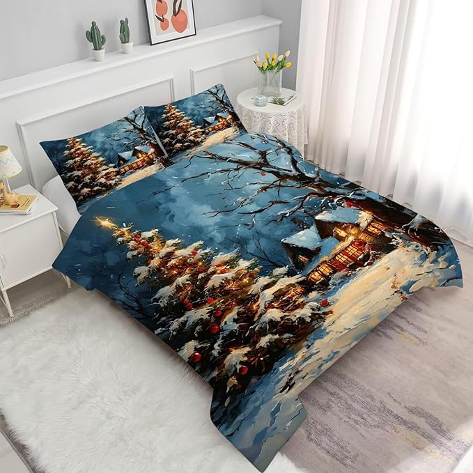Christmas Comforter Set Queen: Winter Christmas Tree Bedding Sets Festival Gift Quilt for Girls Women Teens Bedroom 1 Comforter & 2 Pillowcases
