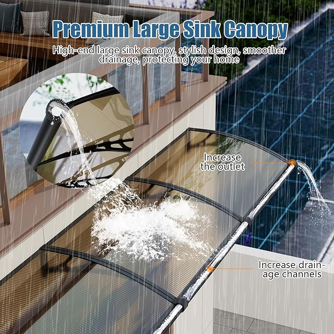 40''*120'' Window and Door Exterior, UV/Rain/Snow/Sunlight Protection Sheet,UPF 50+ Polycarbonate Overhang Canopy,House Overdoor Awnings for Door Entrance Outside/Patio/Porch/Deck