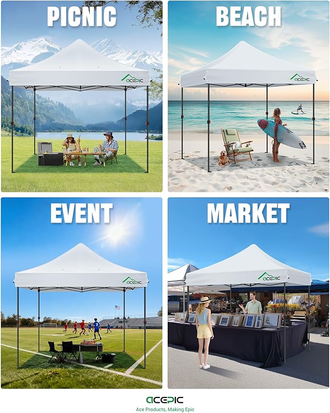 Heavy Duty 10x10 Canopy Replacement Top Cover with 8 Large Drainage Holes, Waterproof PU and 99% UV Resistant Fabric for Outdoor Events, Art Exhibition (Tent Top Only, Excluding Frame, White)