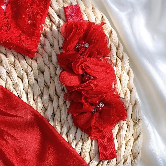 Infant Photography Outfit Flower Headband Lace Bowknot Dress Photostudio Props Baby Photo Costume Newborns Shower Newborn Photography Outfit