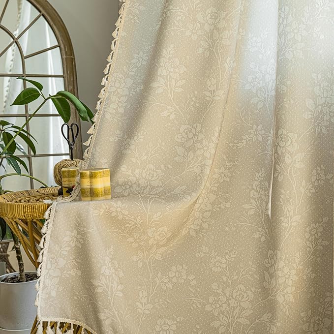 ENJOYBRIDAL Floral 96 Inch Curtains 2 Panel Set Light Camel Rustic Drapes Rod Pocket Bedroom Living Room Semi Sheer Window Curtain Panels Long Farmhouse Boho Chic Cute Window Treatments