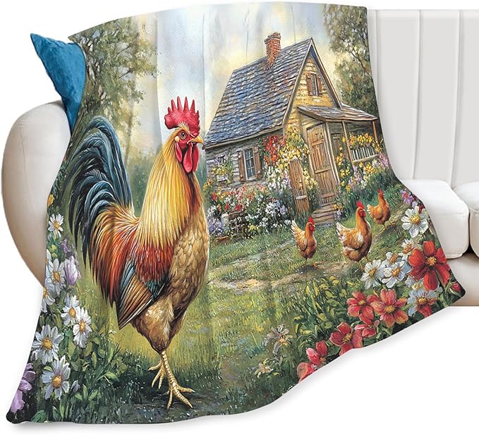 Tijuboni Rooster Chicken Throw Blanket Rooster Gifts for Girls Boys Women Men Kids Adults Soft Flannel Fleece Blanket for Couch Sofa Bed Home Decor 60"x80"