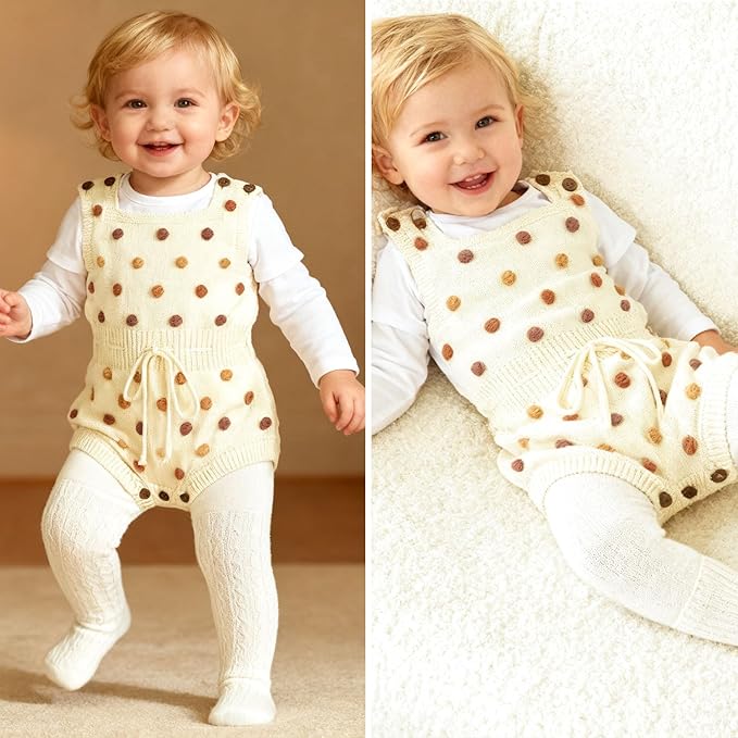 Simplee kids Baby Girl Knit Romper Fall Sleeveless Pompoms Rompers Newborn Little Girl Overall Jumpsuit Outfits