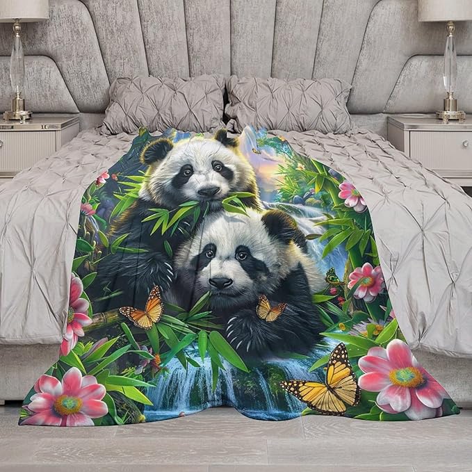 Panda Blanket Funny Pandas Gifts for Girls Boys Woman Kids Cute Panda Lover Bear Throw Blankets Soft Warm Fleece Flannel Plush Blankets for Bed Sofa Couch 50"x60"