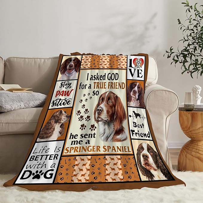 Springer Spaniel Dog Blanket Springer Spaniel Gifts and Decor Cute Dog Throw Blanket Dog Blanket for Girls Women Kids Adults Soft Warm Cozy Fleece Blanket for Couch Sofa Bed 80"x60"