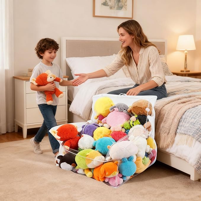 Bean Bag Chair for Stuffed Animals - Large Clear Plush Toy Storage with Soft Fabric Cover, Durable Zipper Closure with Easy Access Function, Organizer Chair for Bedroom Playroom Living Room Closet