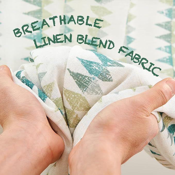 jinchan Linen Nursery Curtains for Living Room Boho Curtains for Bedroom Kids Room 63 Inches Long Geometric Printed Farmhouse Drapes Rod Pocket Window Treatment Curtain Set of 2 Panels Green