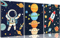 3Pcs Space Nursery Canvas Wall Art Whimsical Outer Space Astronauts Kid Decor Pictures Rocket Planet Posters Prints for Boys Room Girls Room Kids Room Decoration