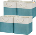 Temary Cubes Storage Baskets 12 Inch Cube Storage Bins for Shelf, Fabric Storage Cubes for Gift Empty Baskets for Home, Collapsable Box Basket for Storage (White&Teal)
