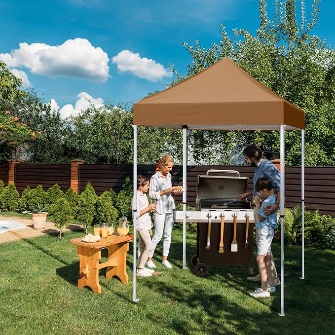 EAGLE PEAK 5x5 Pop Up Canopy Tent Instant Outdoor Canopy Easy Set-up Straight Leg Folding Shelter, Khaki