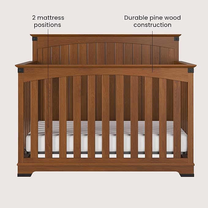 Child Craft Redmond Full Panel 4-in-1 Convertible Crib, Converts to Day Bed, Toddler Bed and Full-Size Bed, 3 Adjustable Mattress Positions, Non-Toxic, Baby Safe Finish (Coach Cherry)