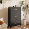 5 Drawers Tall Black Dresser for Bedroom, 52.16" Metal Dressers & Chests of Drawers Curved Corner Design, Storage Organizer Drawer Chest with Large Capacity for Living Room, Hallway, Entryway