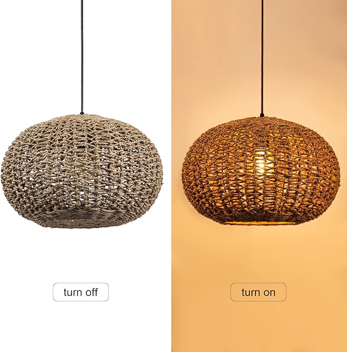 Arturesthome Rattan Chandelier, Handwoven Kitchen Pendant Light,Wicker Lamp Shade Farmhouse Ceiling Lighting Fixtures,Country Weave Hanging Light for Foyer Nursery