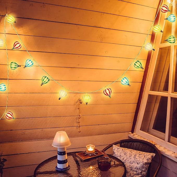 VIHOSE Christmas Multicolor Hot Air Balloon String Lights Decorations 20 LED 10 ft Hanging Hot Air Balloon Classroom Decor Battery Operated String Light Banner for Wedding Birthday Party Nursery Decor