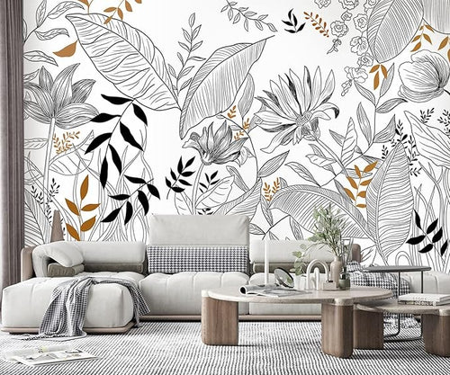 -Hand-Painted Flower Plant Fabric Wallpaper Simple Art Living Room 180" x 115" (Not Peel and Stick)