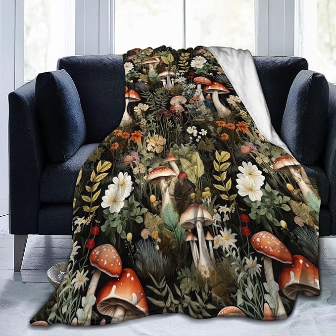 Mushroom Blanket Gifts Floral Weed Flannel Throw Blankets for Home Decor Couch Bed Sofa Soft Fuzzy Lightweight for All Season 50x40 Inches