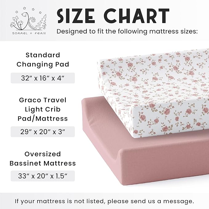 Sorrel + Fern Baby Changing Pad Cover 2-Pack for Girls (Juliette) - Premium Fitted Sheets Baby Diaper Changing Table Cover - Buttery Soft Cotton Blend