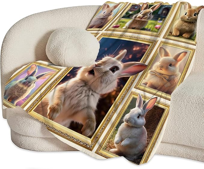 Rabbit Blanket Bunny Gifts for Girls Boys Woman Kids Rabbit Lover Throw Blankets Soft Blanket Warm Fleece Flannel Plush Blankets for Bed Sofa Couch 40"x50"