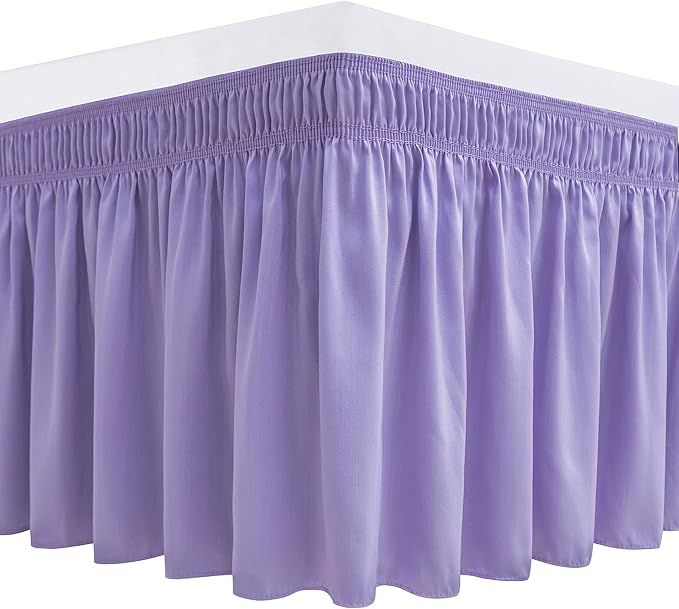 Biscaynebay Wrap Around Bed Skirts for Queen Beds 15" Drop, Lavender Adjustable Elastic Dust Ruffles Easy Fit Wrinkle & Fade Resistant Silky Luxurious Fabric Machine Washable